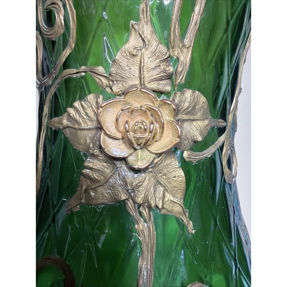 Table Lamp Green Diamond Glass Hollywood Regency MCM Antique Rose Tokyo Japan - Picture 9 of 16